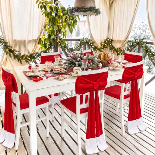 Iceyyyy 4 Pcs Red Velvet Christmas Chair Bow Sashes - Holiday Decor