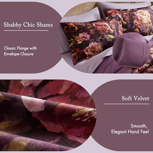 Purple Velvet Floral Comforter Set Queen 5-Piece - Shabby Chic Bedding