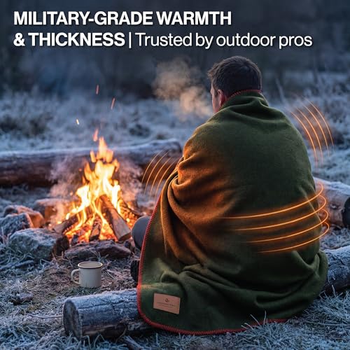 Whispering Winds Premium Wool Blanket Twin Size - Military Green 62x84