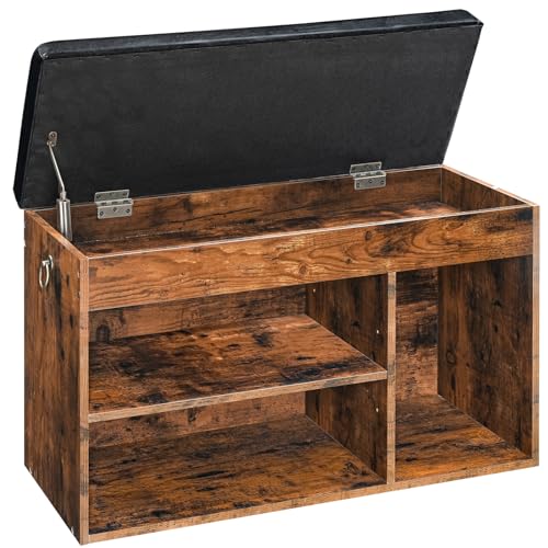 Entryway Shoe Storage Bench with Cushion - Rustic Brown & Black, 32.3"
