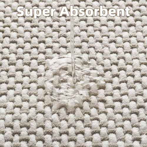 Beige & Cream Chenille Bath Mat Runner 24x48 Inches Non Slip Absorbent Bathroom Rug