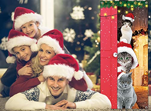 Funny Cats Christmas Door Banner - Santa Cats Decoration 6.6 x 3 ft