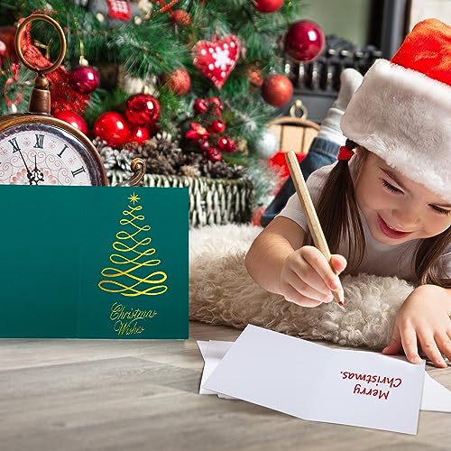 Dark Green Christmas Cards Bulk with Envelopes 100 Pcs 5.5 x 4" Gold Foil Greeting Cards