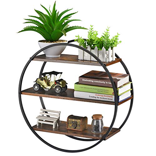 Circular 3-Tier Wall Shelf - Modern Metal Frame & Wood Storage Decor (Variation: Circular)