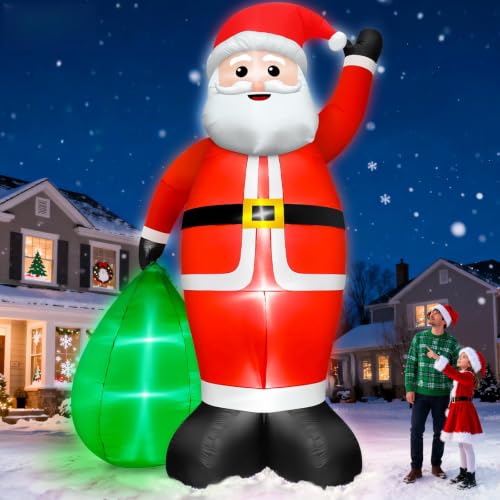 15FT Inflatable Santa Claus with Gift Bag & LED Lights, Outdoor Christmas Decor