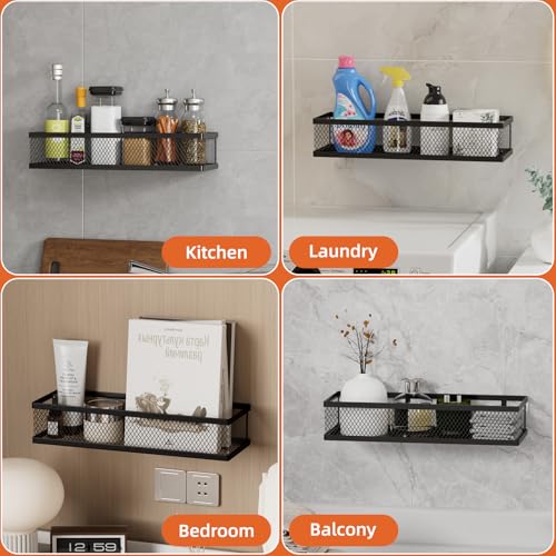Black Wall Mount Spice Rack Set - 4 Pack Pantry & Kitchen Organizer