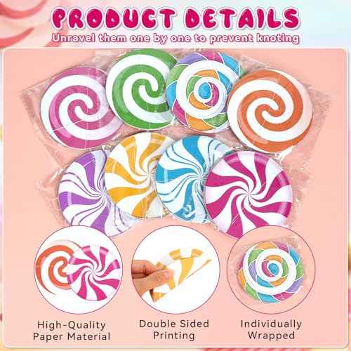 8 Pcs Candy Garland Banner, Swirl Candyland Banner, Giant Hanging Candy Garland for Birthday Sweet Lollipop Theme Baby Shower Candyland Party Decorations
