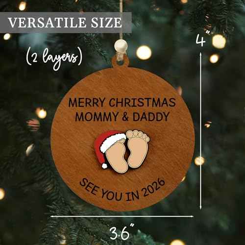 2 Layers Wooden Expecting Ornament 2025, Pregnancy Announcement Gender Reveal Ideas for New Mom to Be, Husband, Wife, Expecting Parents to Be Unique Gifts for Christmas, Thanksgiving