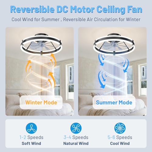 Black 19.7-Inch Low Profile Bladeless Ceiling Fan with Lights & Remote - Modern Design