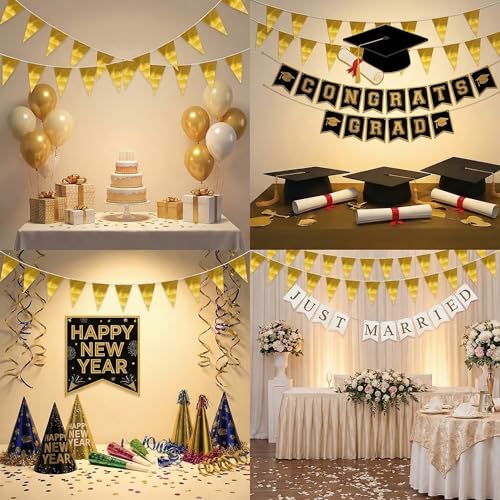 Gold Triangle Pennant Banner 65FT Party Decorations for Weddings Birthdays & Celebrations