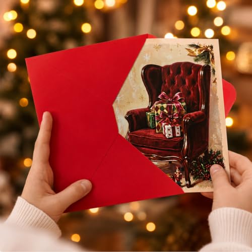 Retro Christmas Greeting Cards Set of 16 Vintage Oil Painting Style - Holiday Holiday Cards with Envelopes & Stickers - Tlenpo Retro Christmas / 16