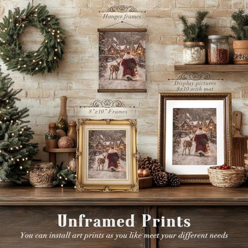 KBKBART Santa Claus Reindeer Wall Art Prints Unframed 8x10, 10x8 Variation