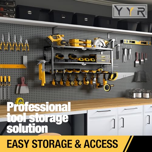 Heavy Duty Power Tool Organizer Wall Mount with 8 Slots - 32 Inch Drill Storage Rack & Charging Station