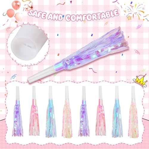 24 Pcs Party Blowers Noise Makers Mermaid Unicorn Pink Purple Pastel Party Horns Favor Glitter Metallic Fringed Blowers Favors for Kids Girl Adults Birthday Christmas New Years Eve Supplies