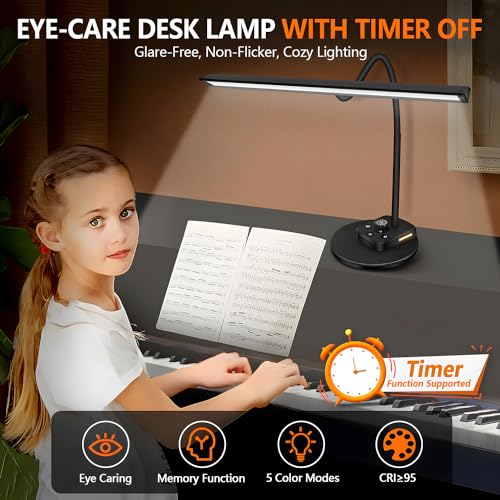 Round Piano Light with Adjustable Gooseneck - LED Music Stand Lamp, Auto-Off Timer, 5 Color Modes, USB Charging