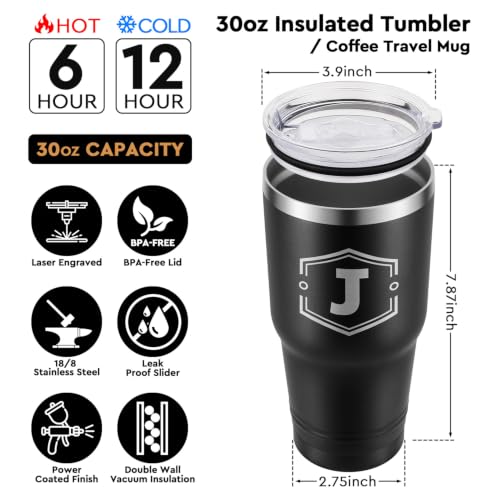 Personalized 30 oz Initial Tumbler Gift for Men – A-Z Monogram, Dad/Husband Son, Wasocol (Variation: J)
