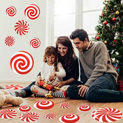 24 PCS Peppermint Floor Decals Stickers-3 Sizes Self-Adhesive Design Christmas Candy Stickers,Floor Window Clings for Christmas Valentine's Day Candy Party Decorations