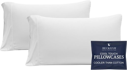 Beckham Hotel Collection Cooling Pillowcases - King Size Set of 2 | Silky Soft, Breathable, Moisture-Wicking, White
