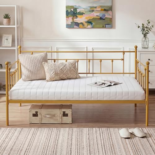 Gold Twin Daybed Frame with Metal Slats & Headboard - Modern Sofa Bed for Living Room & Guest Room