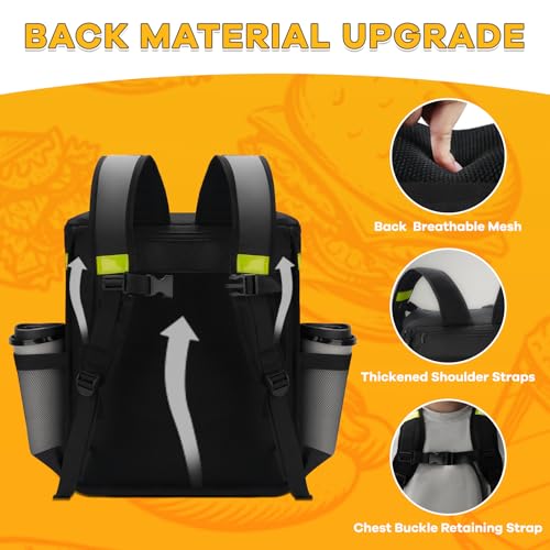 Large Insulated Food Delivery Backpack with Cup Holder - Black, X-Large