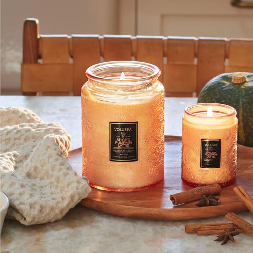 Voluspa Spiced Pumpkin Latte Large Scented Candle Jar 18 Oz - 100 Hr Burn