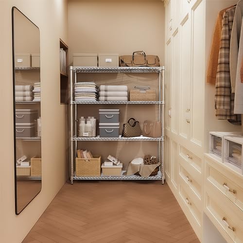 M MZG 4-Tier Heavy Duty Wire Shelving Storage Rack Chrome - Adjustable Garage & Kitchen Organizer