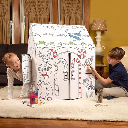 Easy Playhouse Cardboard Gingerbread House Kids Fort Art & Craft Kit - Personalized Holiday Playhouse