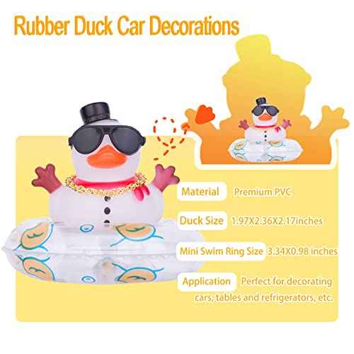Christmas Rubber Ducks Car Ornaments Snowman Duck Car Dashboard Decorations with Sunglasses Necklace for Winner Home Christmas Decor(A-Snowman)