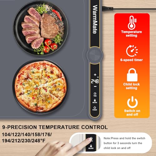 WarmMate Dark Grey Food Warming Mat with Rapid 8-Second Heating & Temp Control