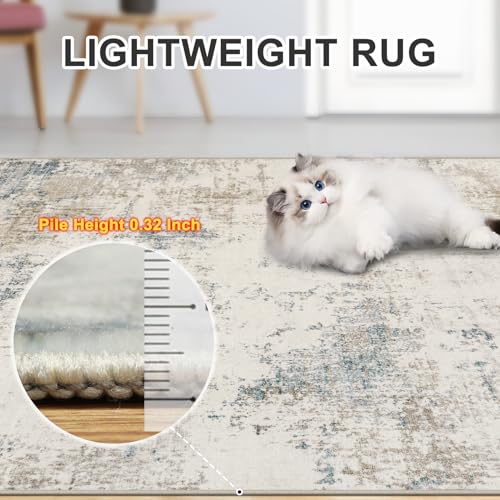 8x10 Beige Modern Abstract Washable Area Rug for Living Room