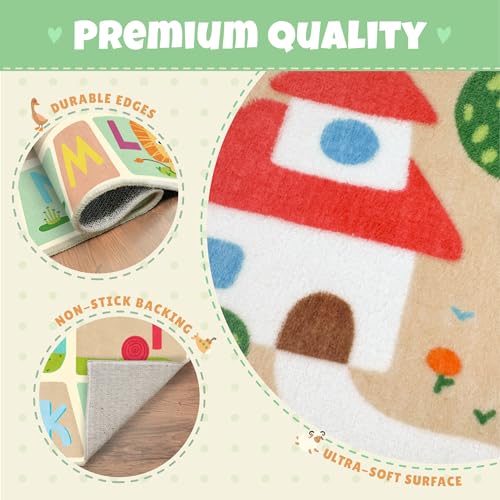 Kids Playroom Rug 5x7 Blue Planet Safari Educational Animal Map Non-Slip Washable