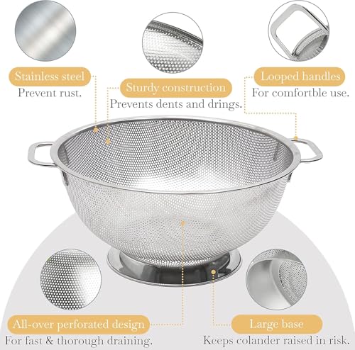 5 Qt Stainless Steel Colander for Kitchen - Pasta & Rice Strainer, Durable & Rust-Resistant