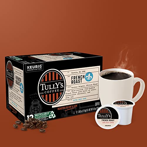 Tully's French Roast Coffee Pods - 12 Count Pack of 6, Dark Roast, Keurig K-Cup