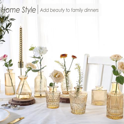 UPBUD Gold Glass Bud Vases Set of 36 - Mini Amber Flower Vases for Centerpieces & Decor (Standard-Gold Amber)