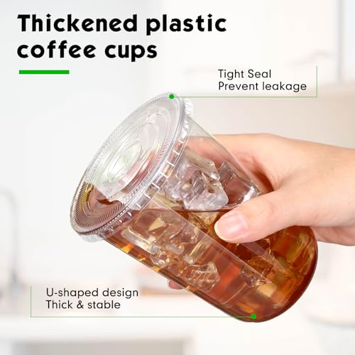 Ziliny 200 Sets 16 oz Clear Plastic Cups with Lids & Straws for Cold Drinks