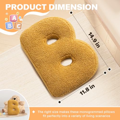 huraty Soft Initial Letter Pillow Lambs Wool Alphabet M Cushion Accent Pillow Kids Room Nursey Home Decorations (M, 14.9" Lx11.8 W)