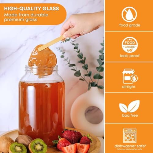 FastRack 1 Gallon Wide Mouth Glass Jars with White Plastic Lids - Pack of 8