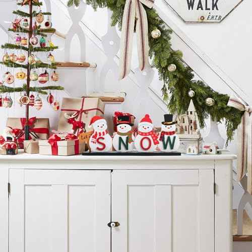 Wooden Snowman Table Centerpieces - Merry Christmas Decoration for Holiday Office Desk Tiered Tray Party Shelf Decorations Farmhouse Winter