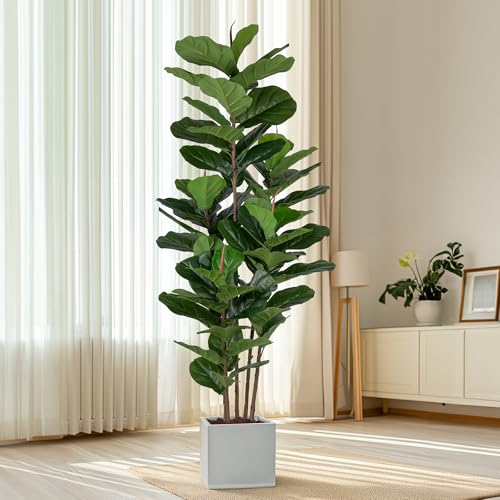 YEPDIN Faux Fiddle Leaf Fig Tree 6 FT - Artificial Indoor Outdoor Plant with 69 Large Leaves