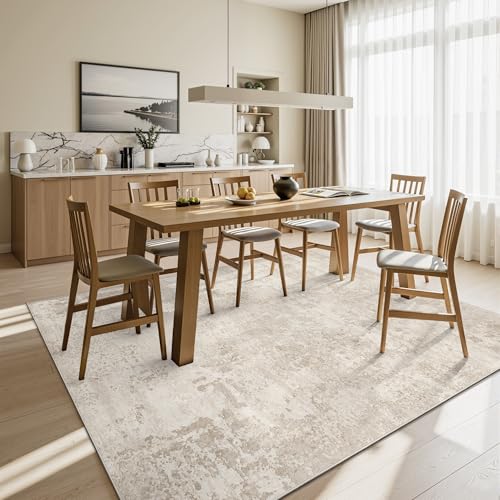 Art&Tuft Beige 8x10 Abstract Washable Area Rug for Living Room