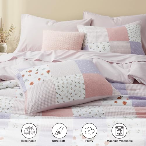 Queen Comforter Set with Sheets - Misty Pink Floral 7-Piece Bed in a Bag - Oli Anderson