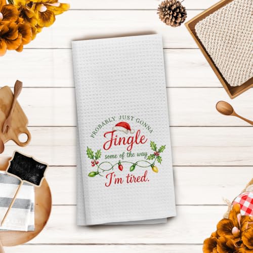 OHSUL Jingle Santa Hat Christmas Kitchen Dish Towels 16x24 Inch