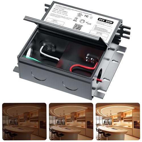 60W 24V Dimmable LED Driver with Junction Box - Triac ELV/MLV Compatible, Flicker-Free Power Supply