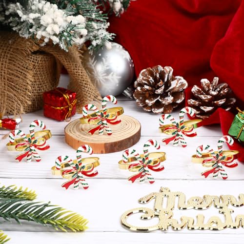 Christmas Candy Cane Napkin Rings Set of 6 – Napkin Holders, Candy Cane Design, DTOFOOT (Christmas Candy Cane)