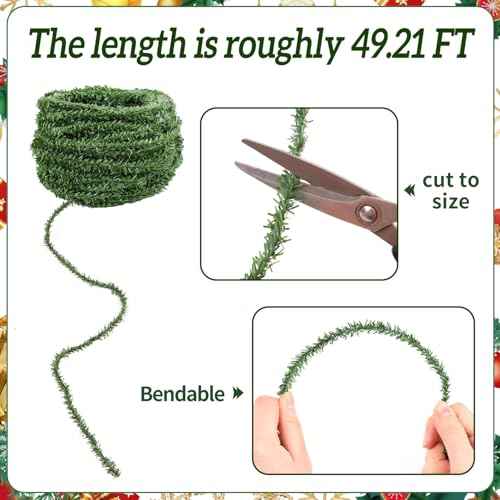 50 FT Christmas Miniature Artificial Pine Garlands,Mini Pine Greenery Roping Garlands for Christmas Crafts and Holiday Outdoor Decor
