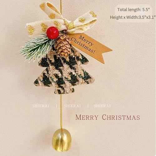 Christmas Ornaments Artificial Christmas Wreath Decorated with Pine Tree, Bell, Bow for Christmas Decorations (Pine Tree Style A)