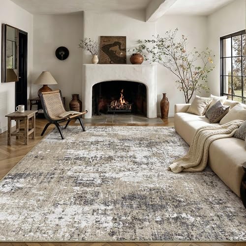 PureCozy 6x9 Brown Abstract Area Rug - Modern Low Pile Indoor Carpet