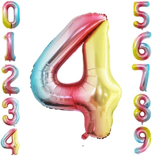GOER Rainbow Foil Number 4 Balloons - Huge 42" & 32" Birthday Party Decorations (3 Pack)