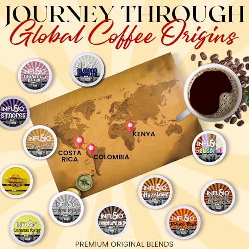 InfuSio Dessert Coffee Pods Variety Pack 96 Count - S'mores & Bananas Foster Compatible with Keurig