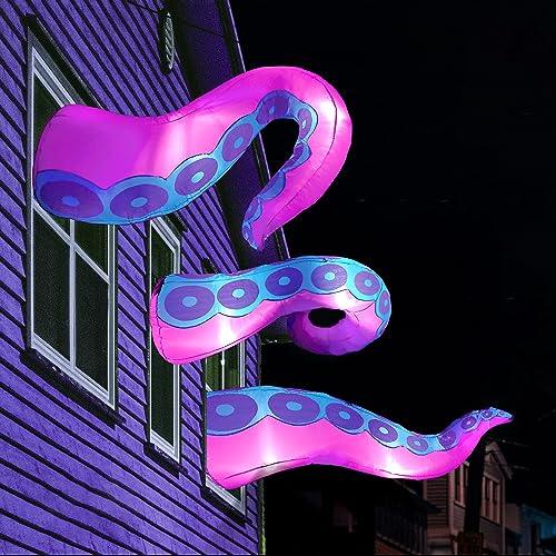 Purple Halloween Inflatable Octopus Tentacle Decoration with LED Lights - 3 Pcs Outdoor Yard Decor